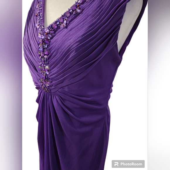 Purple Gown with Pleated Fabric Bodice and Rhinestone Detail at Bodice a… - Picture 5 of 9
